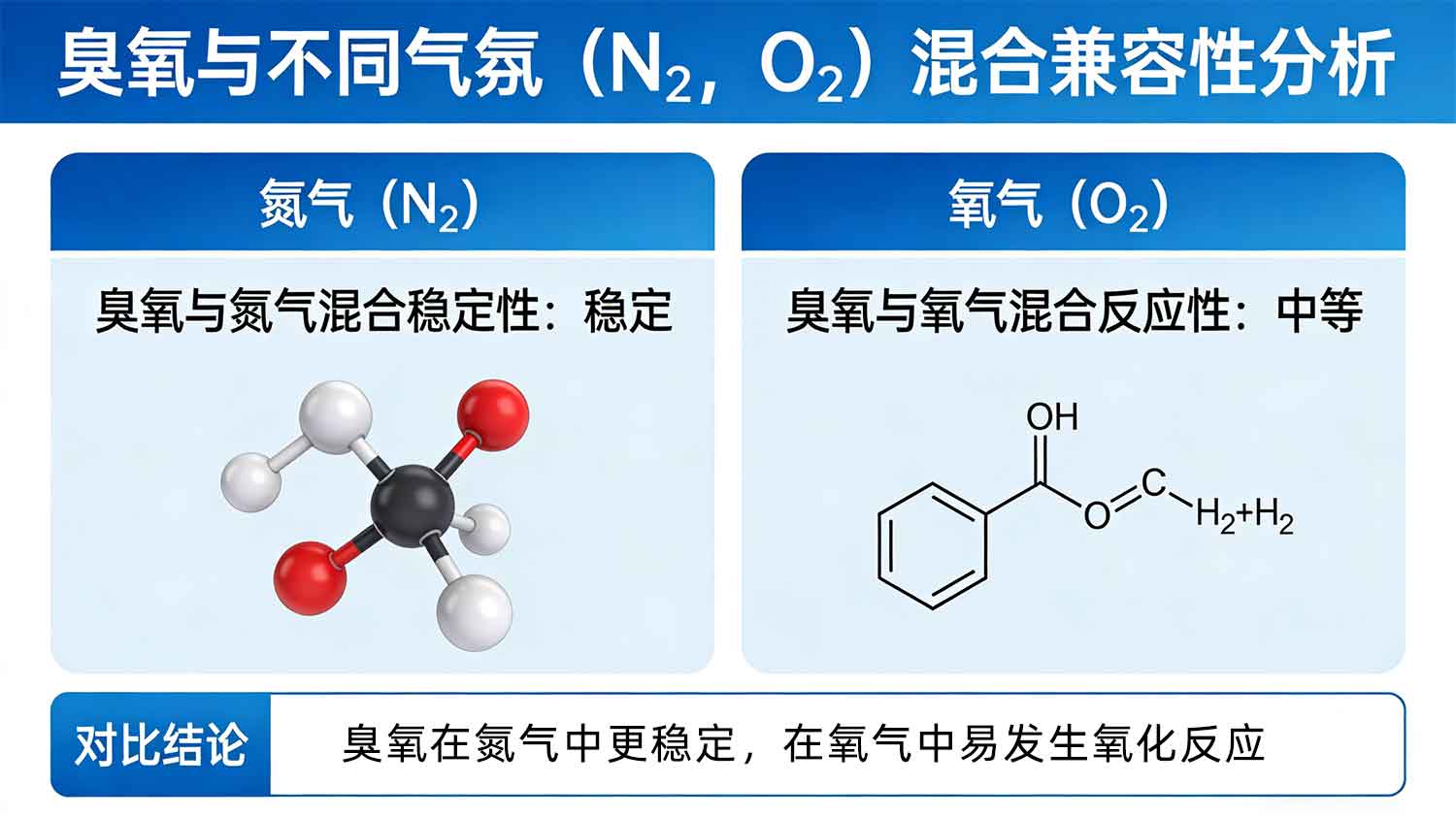 臭氧与不同气氛（N₂，O₂）的混合兼容性分析